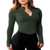 AVGO Womens Workout Jackets Full Zip Long Sleeve Cropped Running Athletic Jackets Slim Fit Yoga Tops Gym Clothes(Moss Green, S) view 1
