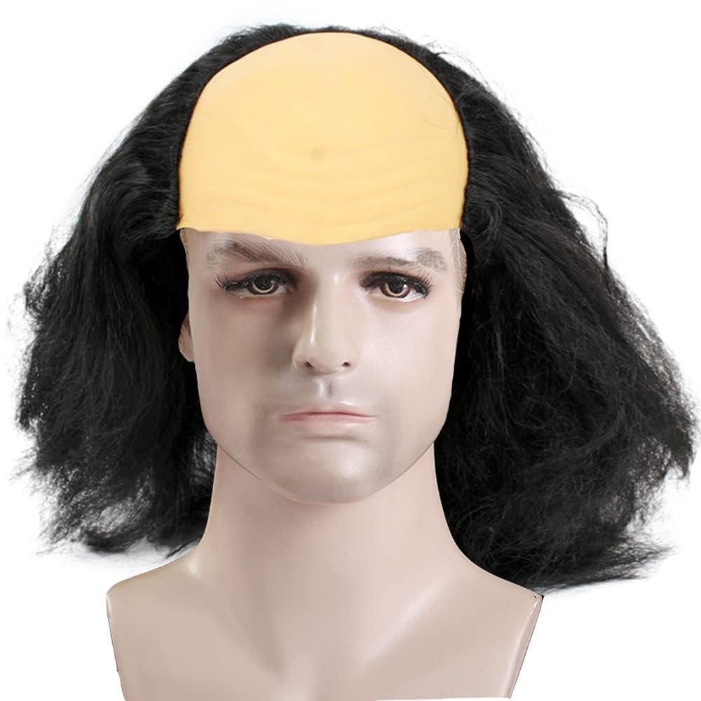 haozaikeji Balding Wig Old Man Costume Wig Halloween Bald Wig Head Cap Mad Scientist Cosplay Wigs Funny Wigs Party Fancy Dress Wig