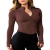 AVGO Women's Long Sleeve Workout Tops Zip Up Cropped BBL Jacket Tight Athletic Track Sports Clothes(Caramel, L) view 1