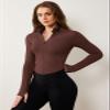 AVGO Women's Long Sleeve Workout Tops Zip Up Cropped BBL Jacket Tight Athletic Track Sports Clothes(Caramel, L) view 2