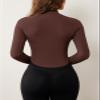 AVGO Women's Long Sleeve Workout Tops Zip Up Cropped BBL Jacket Tight Athletic Track Sports Clothes(Caramel, L) view 3