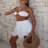 Women Low Rise Lace Mini Skirt Y2k Pleated Ruffle Short Skirt Flowy Asymmetrical Hem Underskirt Half Slip Skirt White view 2
