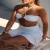 Women Low Rise Lace Mini Skirt Y2k Pleated Ruffle Short Skirt Flowy Asymmetrical Hem Underskirt Half Slip Skirt White view 3