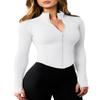 AVGO White Workout Jackets for Women Lighweight Zip Up Athletic Running Track Jacket Gym Clothes with Thumb Holes(White, L)