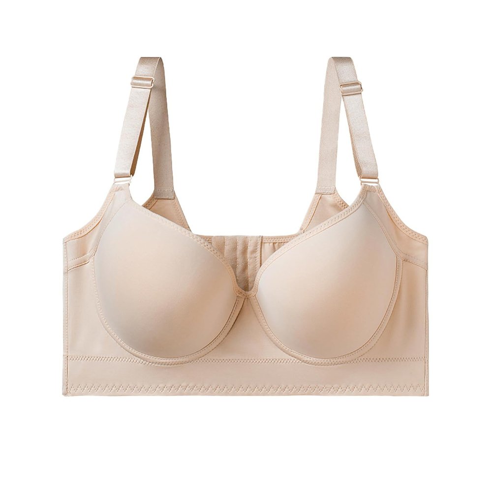 Back Smoothing Push-up Bra, Women Deep Cup Full Back Underwireless Plus Size Bra (US, Numeric, 42, Regular, Regular, E, White)
