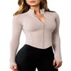 AVGO Light Jackets for Women Long Sleeve Workout Jacket Crop Zip Up Jacket Yoga Athletic Tops Sports Clothes 2024(Almond,M), Medium view 1