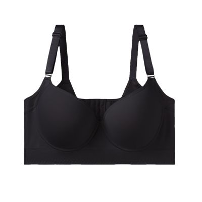 Back Smoothing Push-up Bra, Women Deep Cup Full Back Underwireless Plus Size Bra (US, Numeric, 44, Regular, Regular, E, Black)