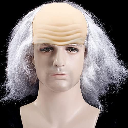 haozaikeji Balding Wig Old Man Costume Wig Halloween Bald Wig Head Cap Mad Scientist Cosplay Wigs Funny Wigs Party Fancy Dress Wig