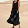 Summer Dresses for Women 2024 Linen Sleeveless Dress Baggy Flowy Maxi Dresses Plus Size Loose Sundress with Pockets view 2