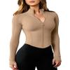 AVGO Jackets for Women Zip Up Long Sleeve Workout Tops Tight Athletic Jacket Women with Thumb Holes(Cream Coffee, XL) view 1