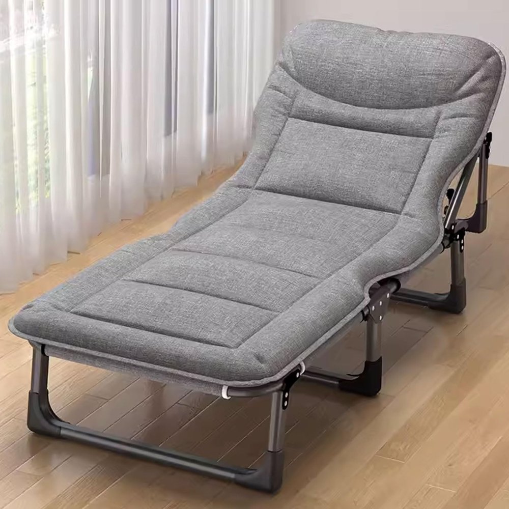 AoForce Portable Bed for Adults Queen Size Camping Cot Four-Position Adjustable Backrest 3D Headrest Folding Bed Made of Metal for Home Nap Beach Travel(Gray)