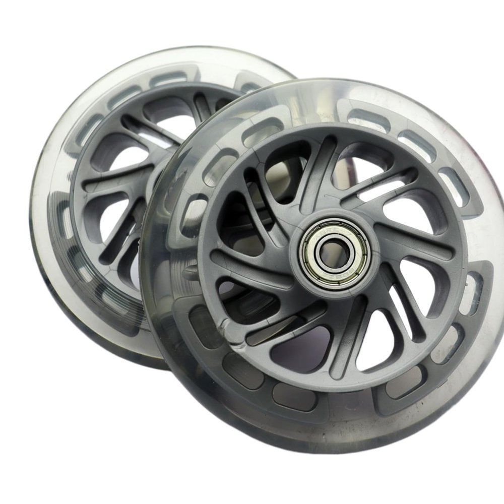 GXBHSP 2pcs Light-up 120mm Scooter Wheels LED Flash Front Wheels Replacement fro Kick Scooter Troller (Grey)