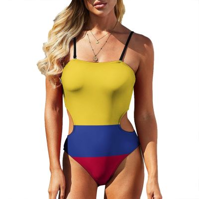Adugen Origei Women's Bikini Colombia Flag Vacation One-Piece Beach Swimsuit Bathing Suit L