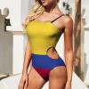 Adugen Origei Women's Bikini Colombia Flag Vacation One-Piece Beach Swimsuit Bathing Suit L view 4