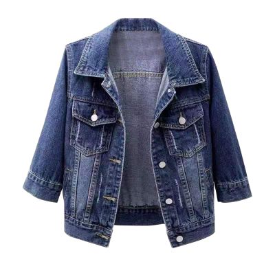 HJYUZP Women's 3/4 Sleeve Colored Cropped Denim Jacket Light Wash Jacket Women Turtleneck Hoodie Jackets (BU1-a, XXXXXL)
