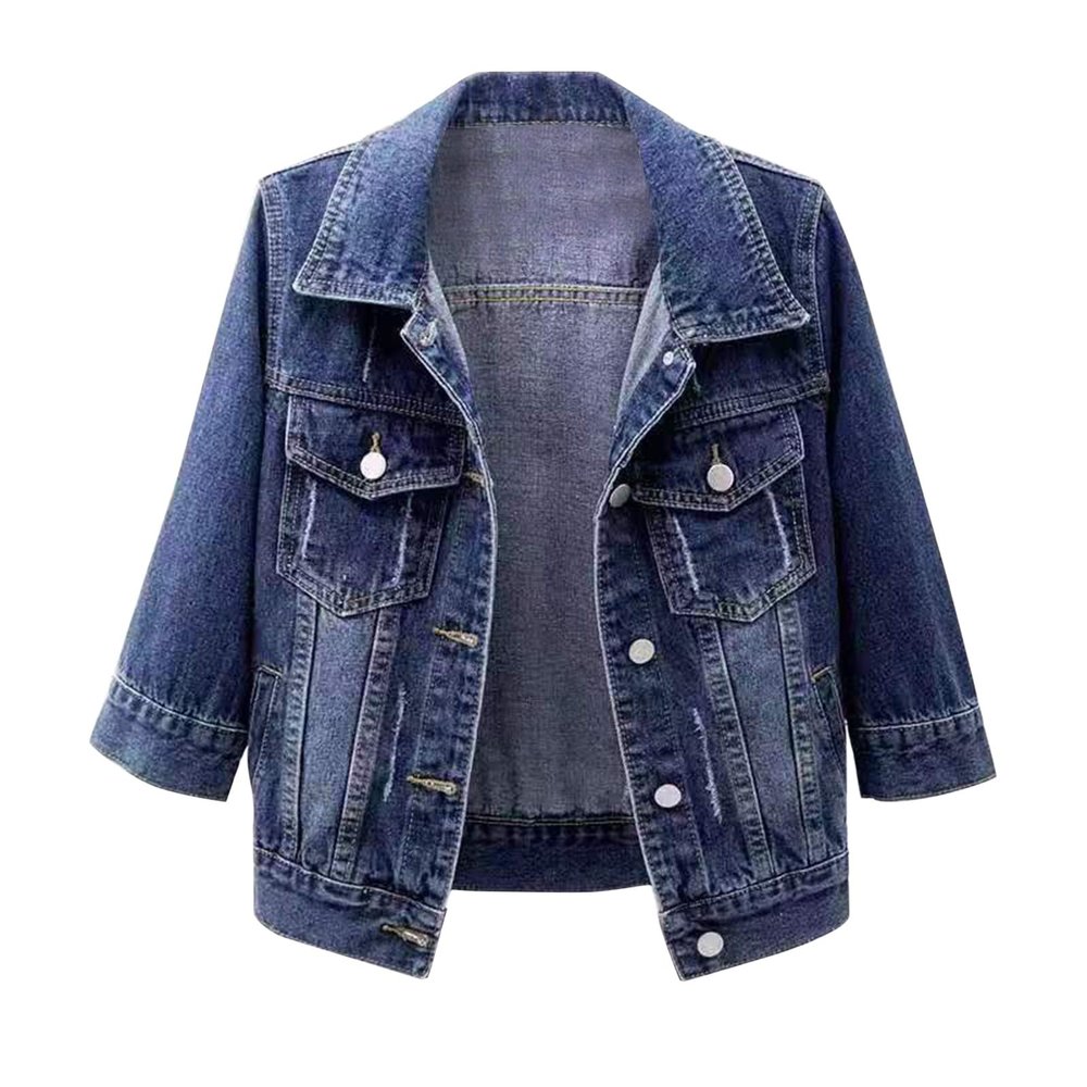 HJYUZP Women's 3/4 Sleeve Colored Cropped Denim Jacket Light Wash Jacket Women Turtleneck Hoodie Jackets (BU1-a, XXXXXL)
