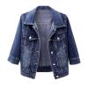 HJYUZP Women's 3/4 Sleeve Colored Cropped Denim Jacket Light Wash Jacket Women Turtleneck Hoodie Jackets (BU1-a, XXXXXL) view 3