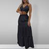 asntrgd Womens 2 Pieces Outfits Criss Cross V Neck Spaghetti Strap Camis Top High Waist Tiered Long Skirt Dress Set view 2
