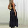 asntrgd Womens 2 Pieces Outfits Criss Cross V Neck Spaghetti Strap Camis Top High Waist Tiered Long Skirt Dress Set view 3