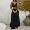 asntrgd Womens 2 Pieces Outfits Criss Cross V Neck Spaghetti Strap Camis Top High Waist Tiered Long Skirt Dress Set view 4
