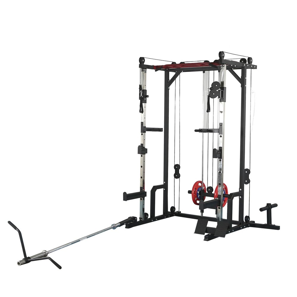 Squat Rack Multi-Functional Power Cage with LAT Pulldown Pulley System, 1400 lb Capacity Power Rack for Home and Garage Gyms (Orange+Black)