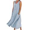 Summer Dresses for Women 2024 Linen Sleeveless Dress Baggy Flowy Maxi Dresses Plus Size Loose Sundress with Pockets view 1