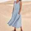 Summer Dresses for Women 2024 Linen Sleeveless Dress Baggy Flowy Maxi Dresses Plus Size Loose Sundress with Pockets view 2