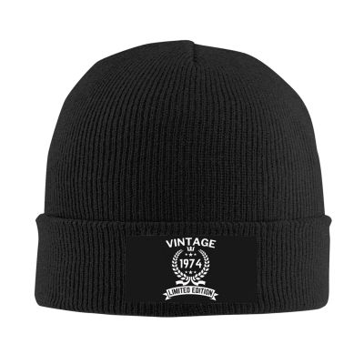 1974 50th Birthday Gifts for Women Men, Vintage 1974 Limited Edition Beanie Mrs Mr EST Knit Hat Warm Ski Winter Hat Black