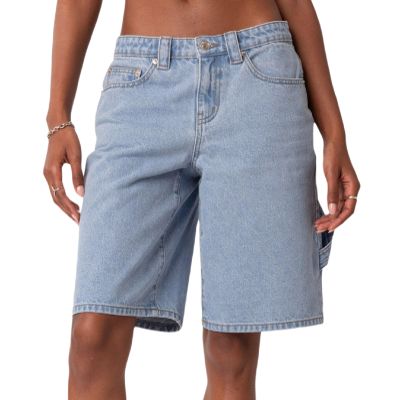Bermuda Jean Shorts for Women Y2k Straight Leg Keen Length Baggy Long Jorts Summer Carpenter Denim Shorts(Trendy Blue,Large)