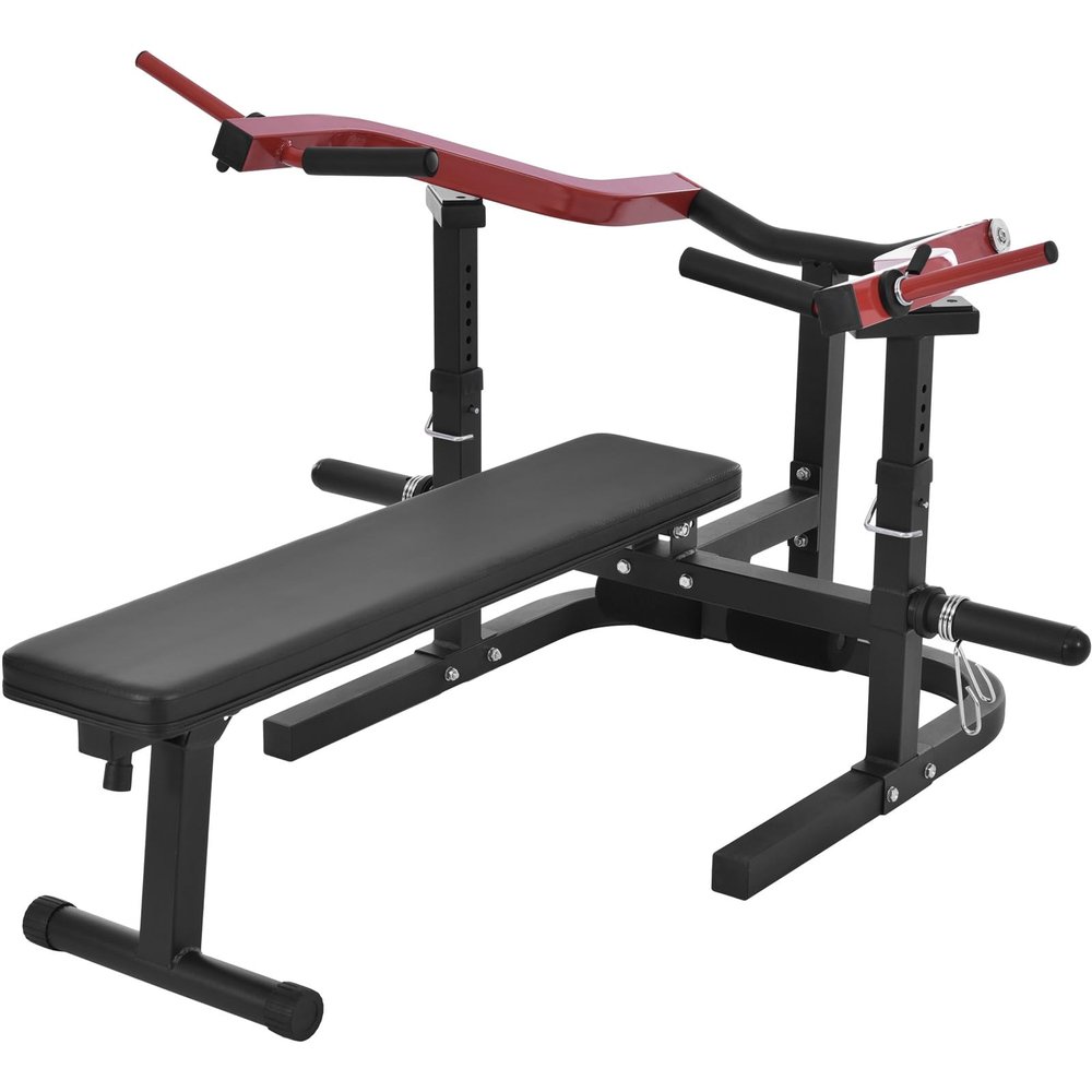 Squat Rack Multi-Functional Power Cage with LAT Pulldown Pulley System, 1400 lb Capacity Power Rack for Home and Garage Gyms (Red1)