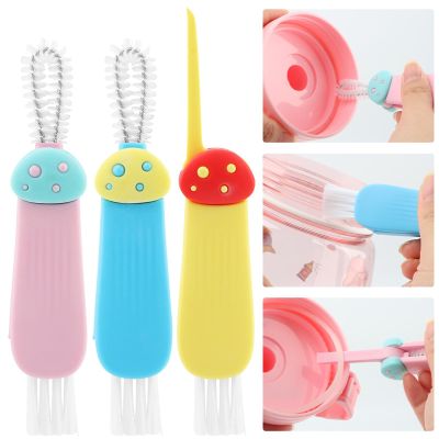 3 in 1 Multifunctional Lid Gap Cleaning Brush Set - Cup, Bottle, Sport Water Bottle (Pink, Yellow, Blue)