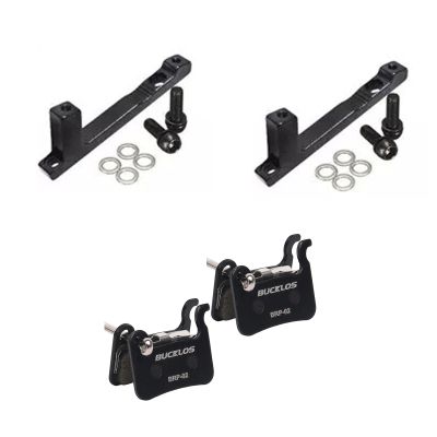 BUCKLOS PM Front Rear 180mm Black Disc Brake Caliper Mount Adapter and 2 Pair Resin Bike Disc Brake Pads Compatible with Shimano Deore XT XTR LX SLX Hone Alfine Saint Disc Brake