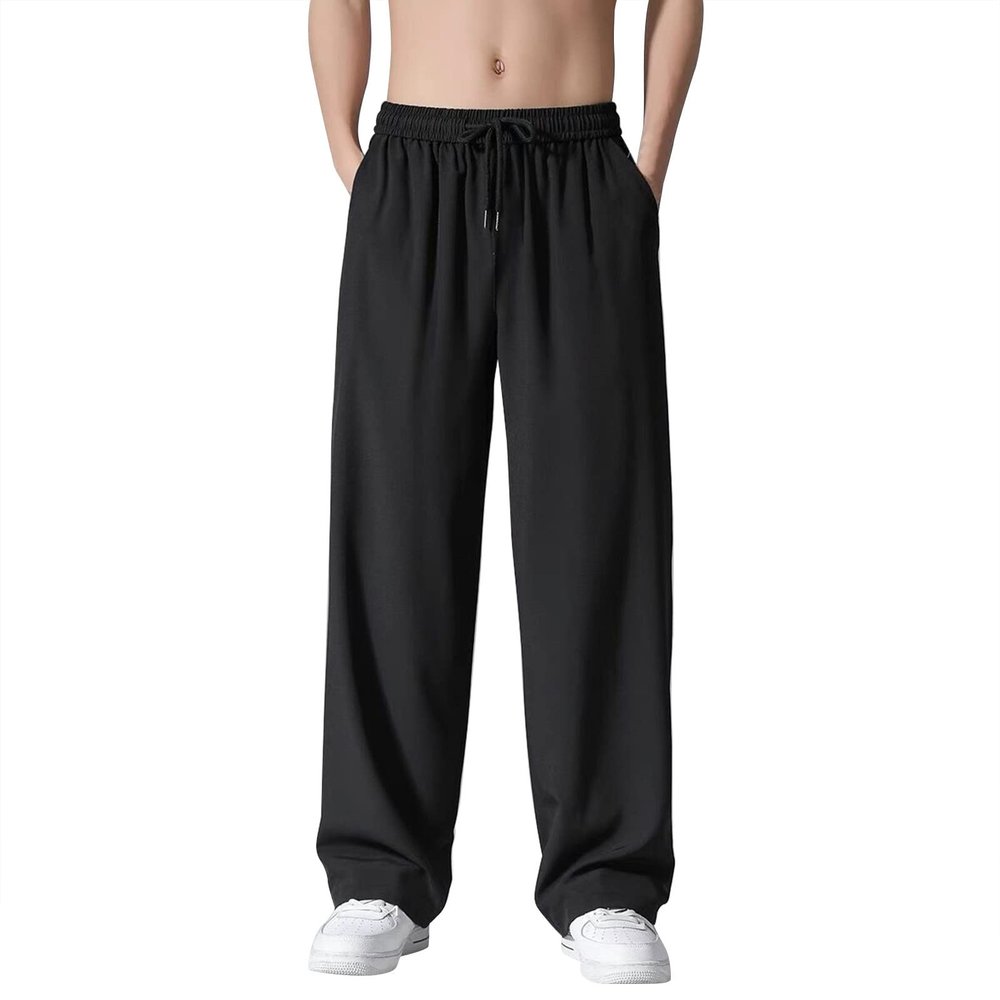 Men's Pants with Deep Pockets Loose Fit Casual Jogging Trousers for Running Workout Training Basketball (Black #1, M)