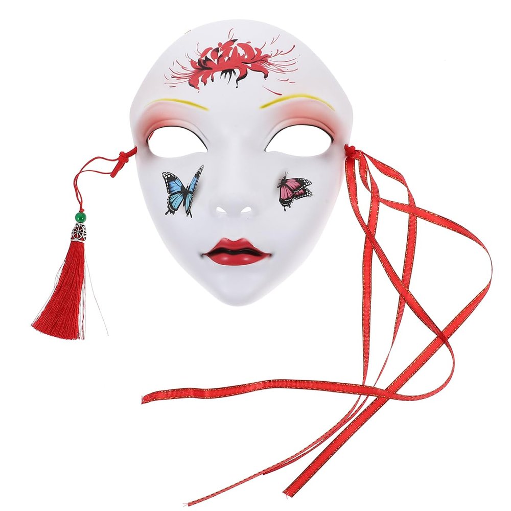 Japanese Kabuki Kitsune Masks, Masquerade Mask, Full Chinese Style Painted Mache Hanfu Cosplay Makeup Japanese