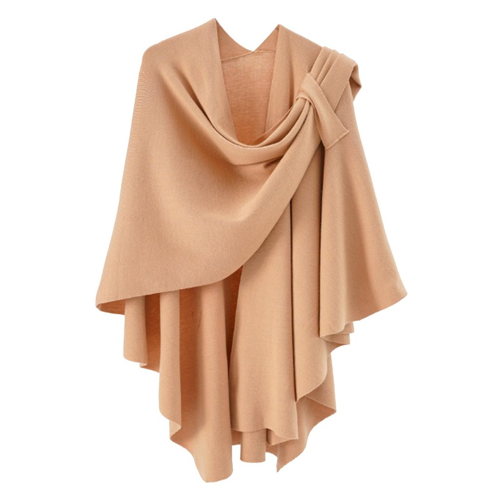 NineFit Basics Womens Large Cross Front Poncho Knitted Sweater Wrap Windbreak Scarf Elegant Shawls Cape for Fall Winter, 59IN