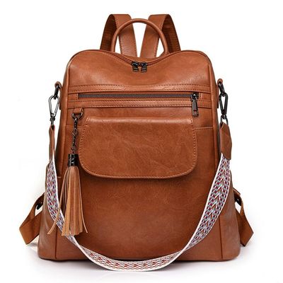 JSGHGDF Practical PU Leather Backpack Vintage Rucksacks School Bag Shoulder Handbag