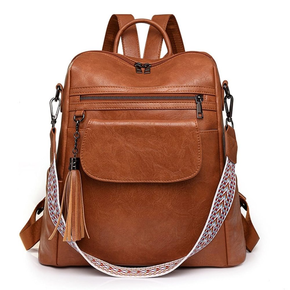 JSGHGDF Practical PU Leather Backpack Vintage Rucksacks School Bag Shoulder Handbag