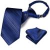 Hi-Tie Boys Tie Blue Stripe Pre-Tied Pocket Square Set Adjustable Kids Neckties Age 7-11 Years School Uniform Graduation