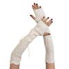 DUNKOING Cute Knitted Arm Warmer Kawaii Y2K Long Arm Sleeve Japanese Harajuku Goth Fingerless Sleeve for Women Girls (White-Tie) view 1