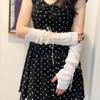 DUNKOING Cute Knitted Arm Warmer Kawaii Y2K Long Arm Sleeve Japanese Harajuku Goth Fingerless Sleeve for Women Girls (White-Tie) view 4