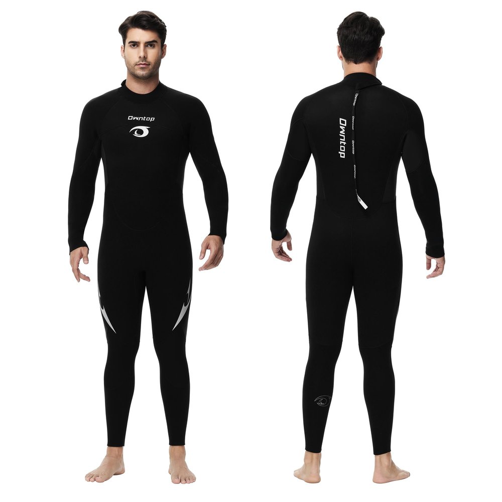 Owntop Wetsuit 5mm Neoprene Diving Suit for Mens Womens - Thicken Full Wet Suit, Back Zip Long Sleeve UPF50+ Keep Warm Swimwear for Scuba Surfing Swimming Diving Snorkeling Water Sports, Blakc M