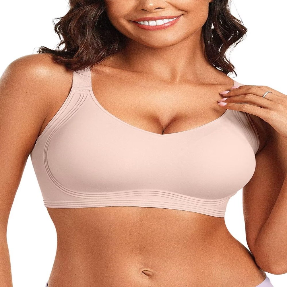 Vertvie Women's Seamless Wireless Push Up Bras with Support and Lift No Underwire Bralettes Full Coverage Sport Everyday Bra (Skin,X-Large)