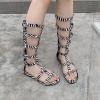 SACFOF Womens Flat Knee High Gladiator Sandals Open Toe Buckle Adjustable Strappy Zip Up Roman Sandals view 2