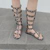 SACFOF Womens Flat Knee High Gladiator Sandals Open Toe Buckle Adjustable Strappy Zip Up Roman Sandals view 3
