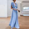 Prom Dresses For Women Wrap V Neck Long Bridesmaid Dresses Backless Formal Evening Gowns A Line Maxi Dresses Ruffle Sleeve Party Cocktail Dress Plus Size Halloween Costumes Light Blue Dresses view 2