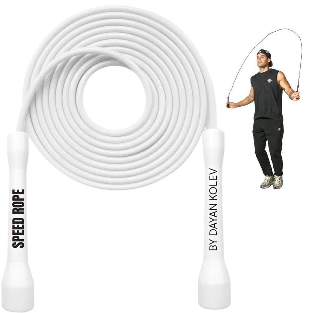 Swissskip Speed Jump Rope by Dayan Kolev, 5mm PVC Skipping Rope, for Beginners and Advanced Athletes, Ideal for Fitness, Cardio, Boxing & CrossFit, Adjustable length with Unbreakable Handles (White)
