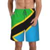 nanger Tanzania Flag Men'S Swim Trunks Quick Dry Shorts Bathing Suit with Pockets, for Beach, Summer, Sports White, Large view 1
