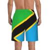 nanger Tanzania Flag Men'S Swim Trunks Quick Dry Shorts Bathing Suit with Pockets, for Beach, Summer, Sports White, Large view 3