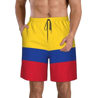 nanger Flag of Colombia Men'S Swim Trunks Quick Dry Shorts Bathing Suit with Pockets, for Beach, Summer, Sports White