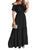 2024 One-Word Collar Summer Solid Color Slim-fit Women's Dress (Black,Large) view 1